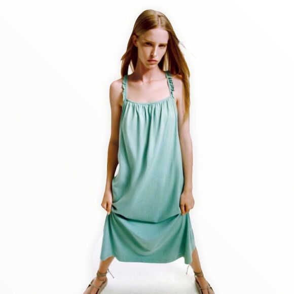 ZARA | Aquamarine | MIDI DRESS WITH TIE DETAIL - Picture 5 of 9